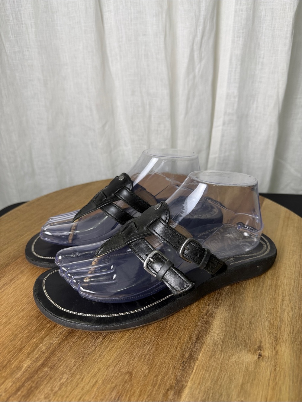 OluKai Black Double-Buckle Leather Women's Slide Sandals